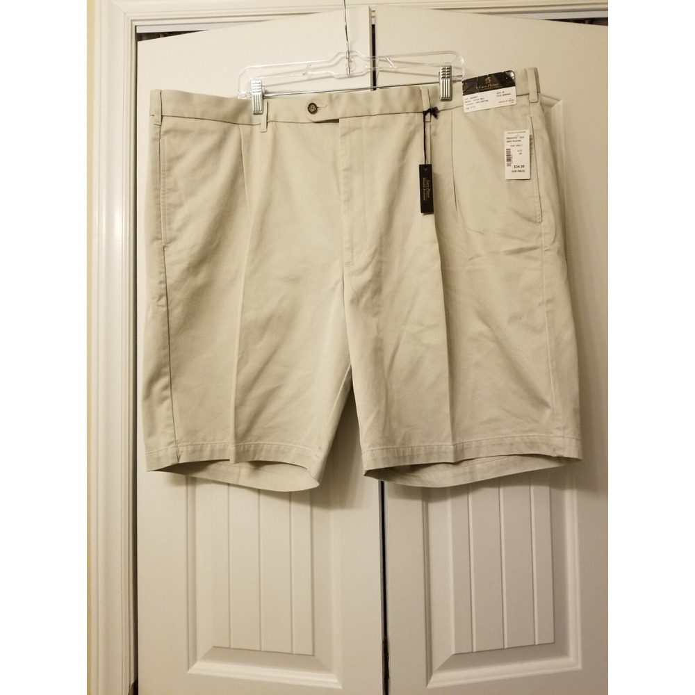Gary Player Pleated Shorts Mens 48 Beige Wrinkle Resistant Cotton Twill Golf 9in